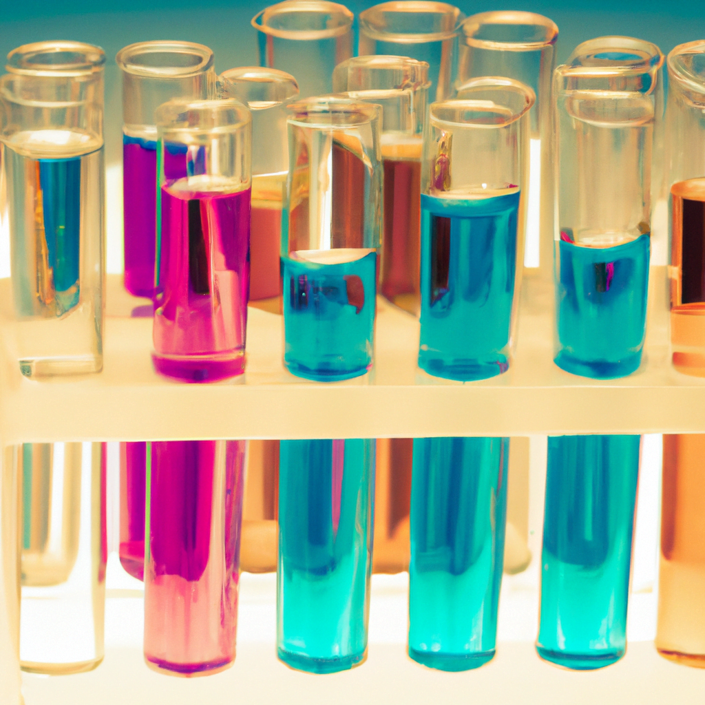 A colorful laboratory setting with test tubes.