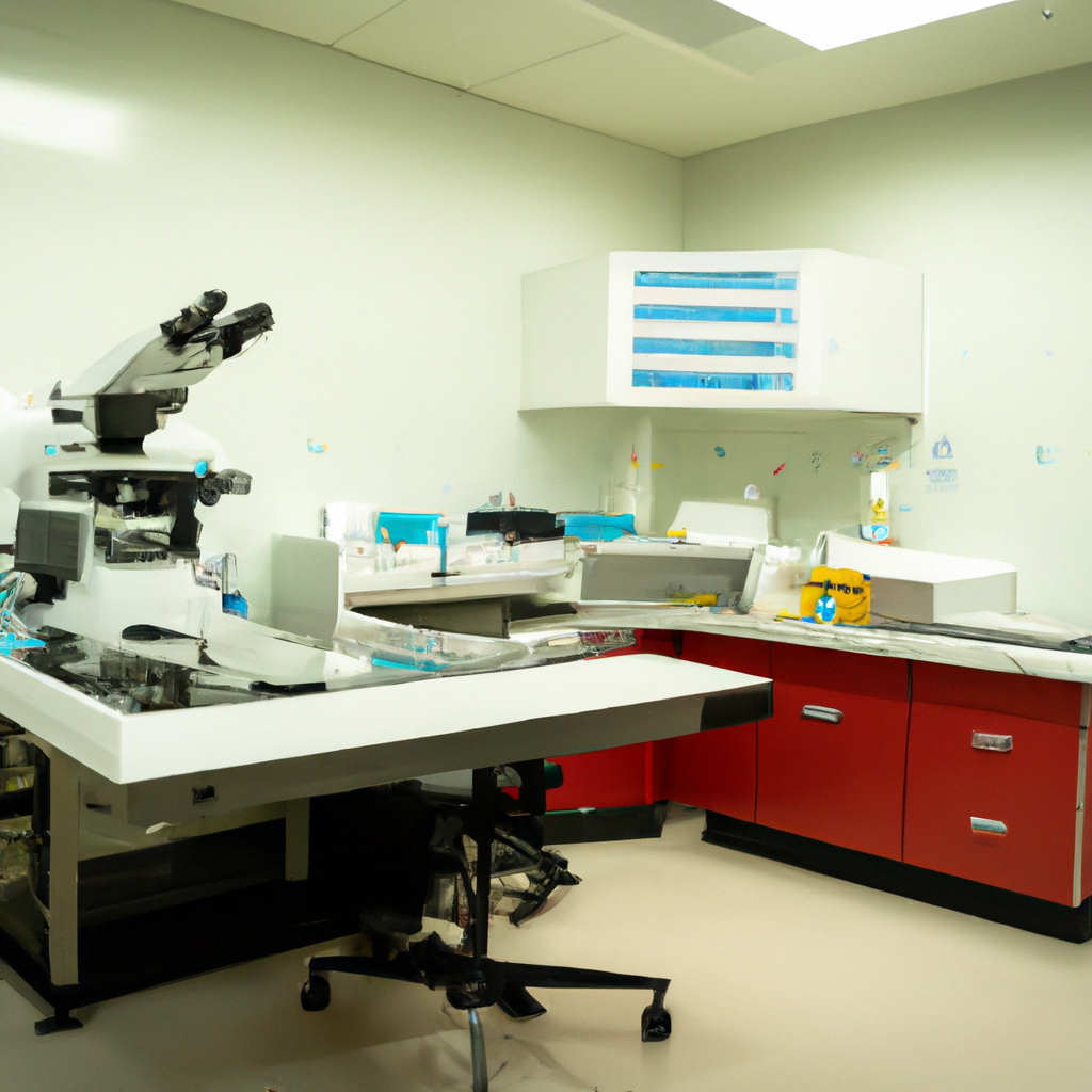 A modern pathology lab with advanced equipment.