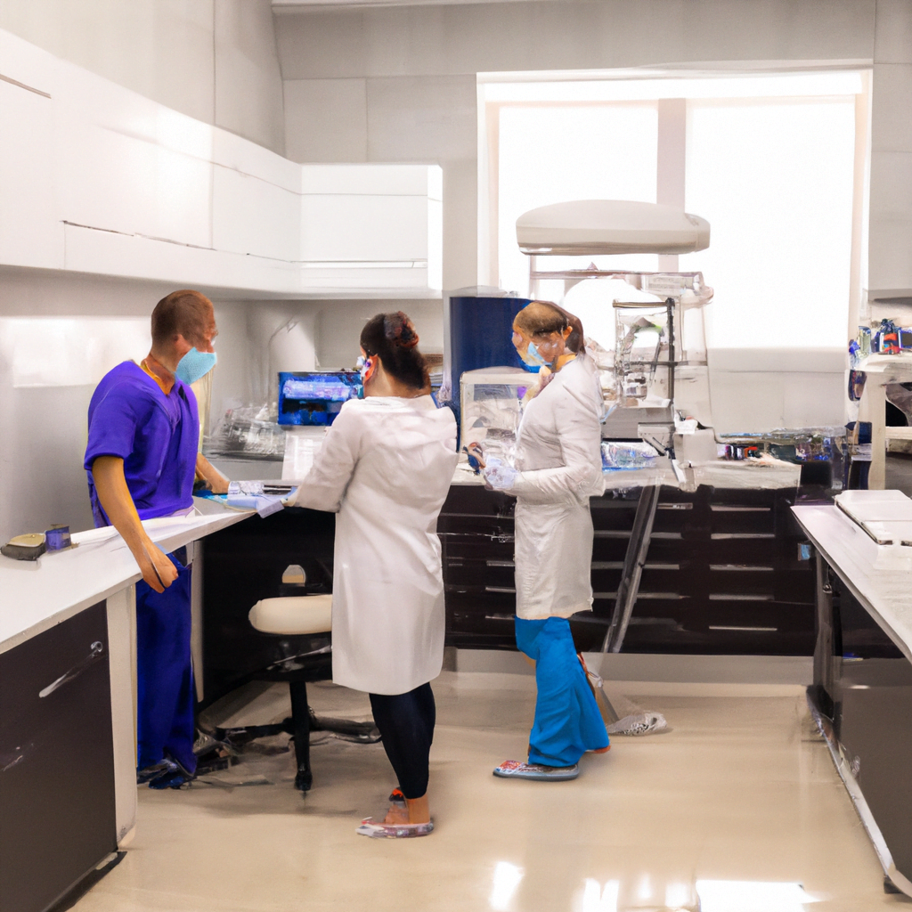 A modern pathology laboratory with specialists.