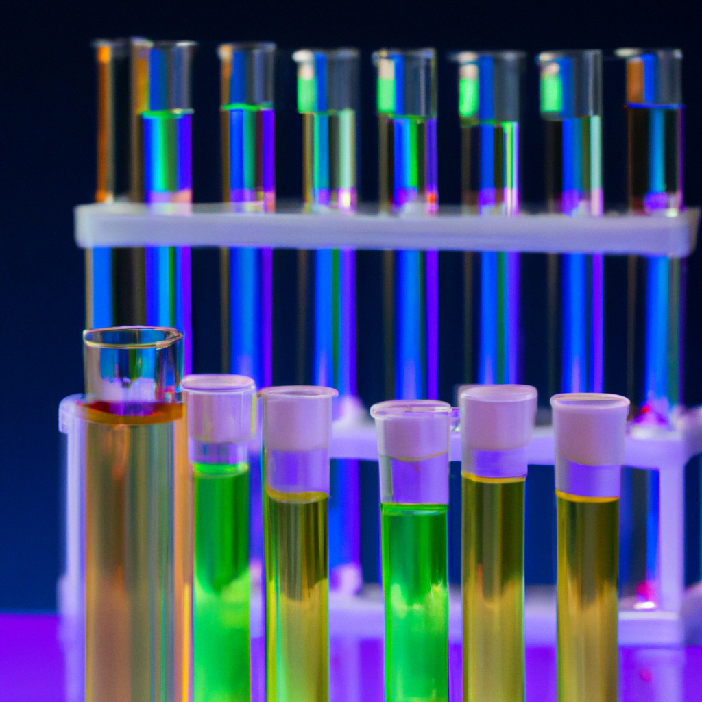 A colorful biochemical laboratory research scene.